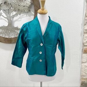 Kai Mira Silk Blazer Evening Jacket Teal Plaid Small
